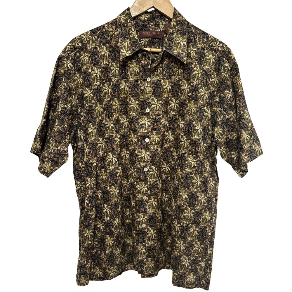 Tori Richard Honolulu Palm Tree Camp Shirt Mens Large Cotton Aloha Resort Beach